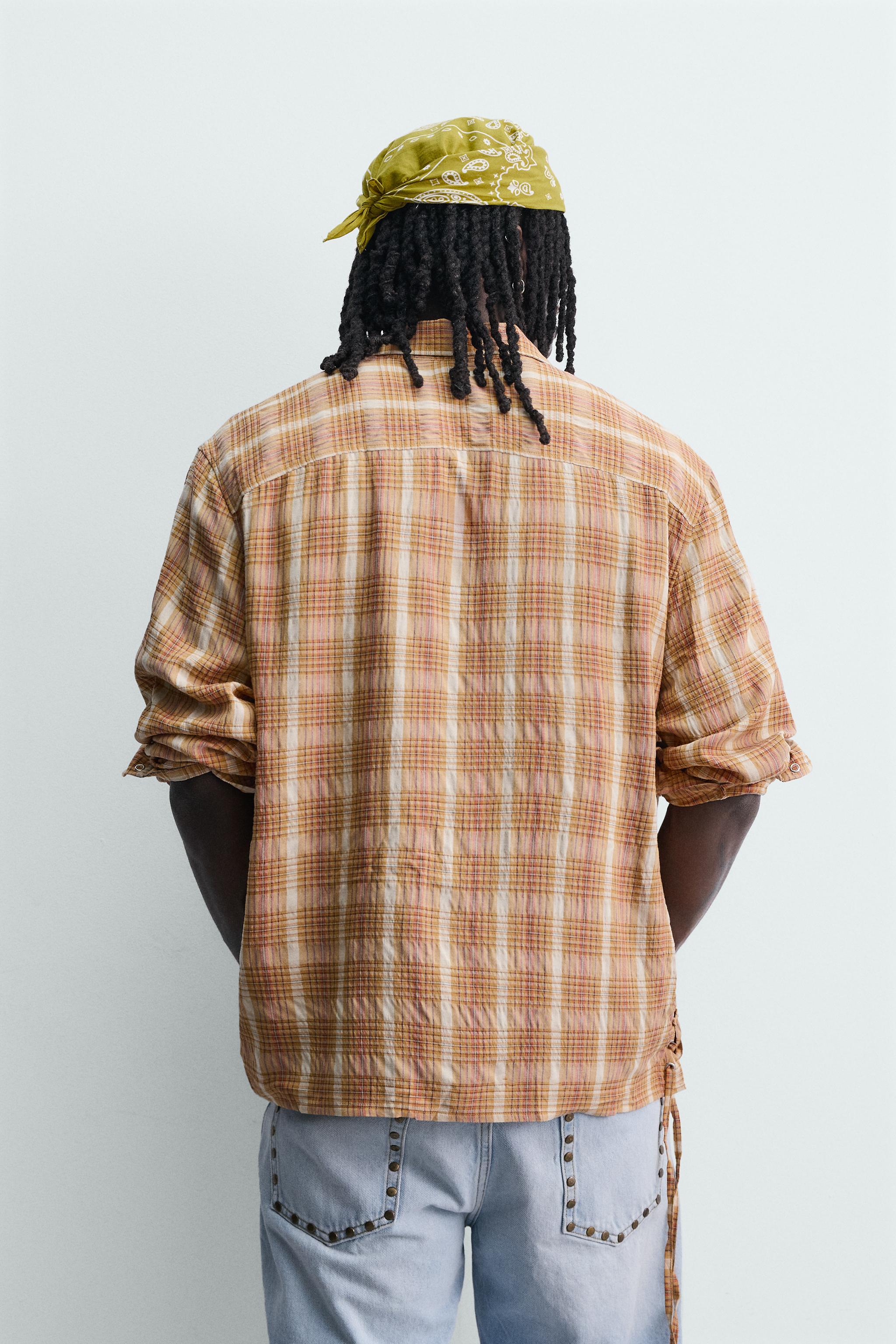 CHEMISE FLUIDE À CARREAUX ET LACETS